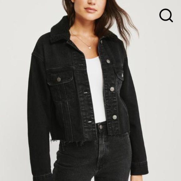 Cropped Sherpa Collar Oversized Denim Jacket